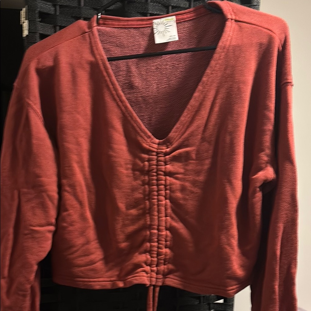Offline by Aerie Rust Red V-Neck Cropped Sweater